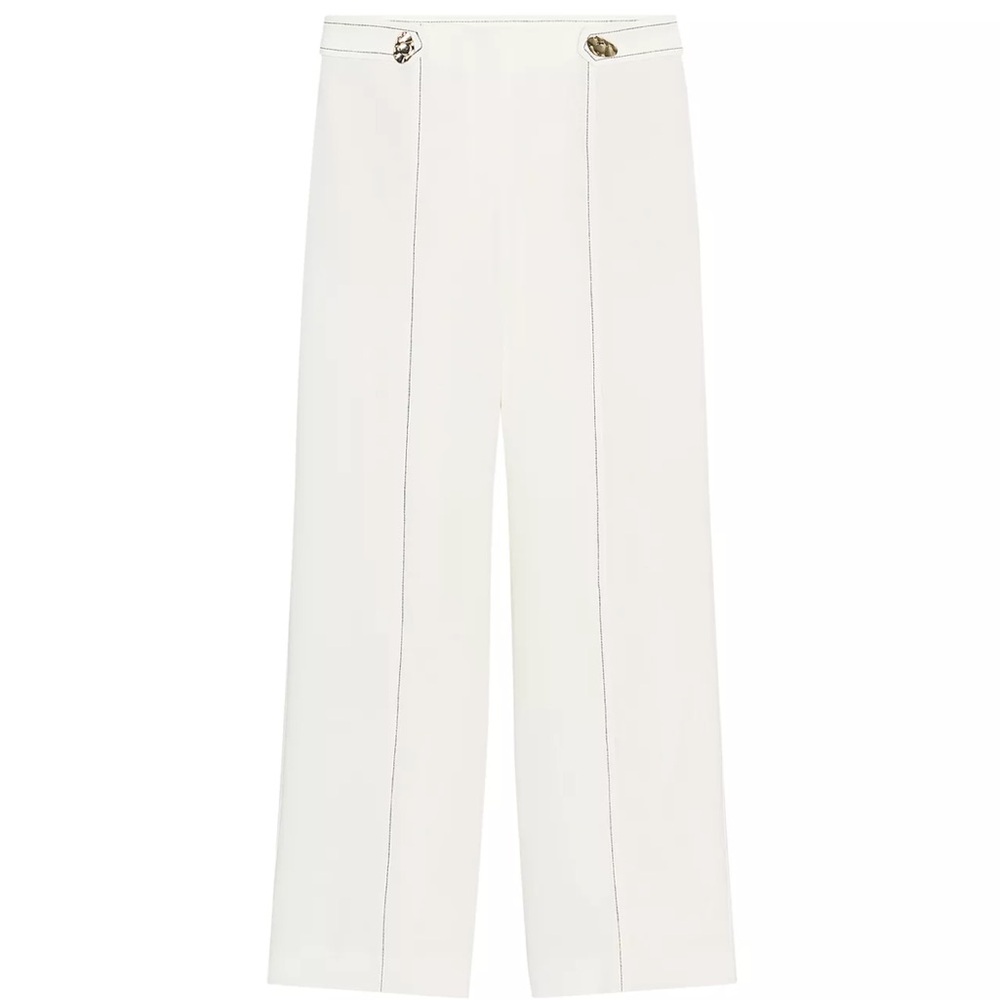 Zara Oyster White Contrast Stitching Loop Pants